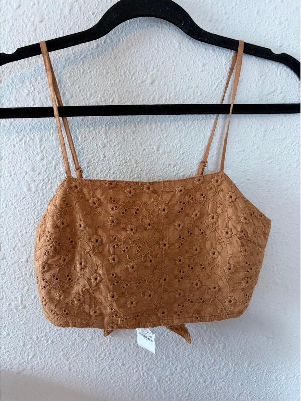 NWT American Eagle brown eyelet tie back cropped tank size S. $35 retail